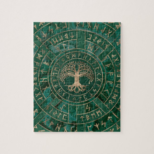 Tree of life -Yggdrasil and Futhark - Malachite Jigsaw Puzzle (Vertical)