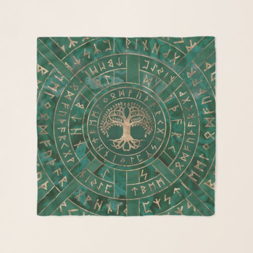 Tree of life _Yggdrasil and Futhark _ Malachite Scarf