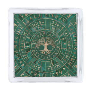 Tree of life -Yggdrasil and Futhark - Malachite Silver Finish Lapel Pin