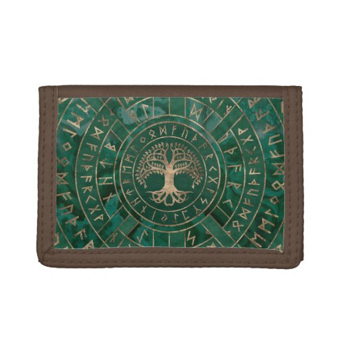 Tree of life _Yggdrasil and Futhark _ Malachite Trifold Wallet