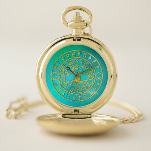 Tree of life  -Yggdrasil and  Runes alphabet Pocket Watch