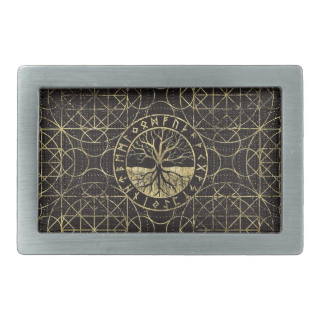Tree of life  -Yggdrasil and  Runes Belt Buckle (Front)