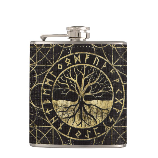 Tree of life  -Yggdrasil and  Runes Flask (Front)
