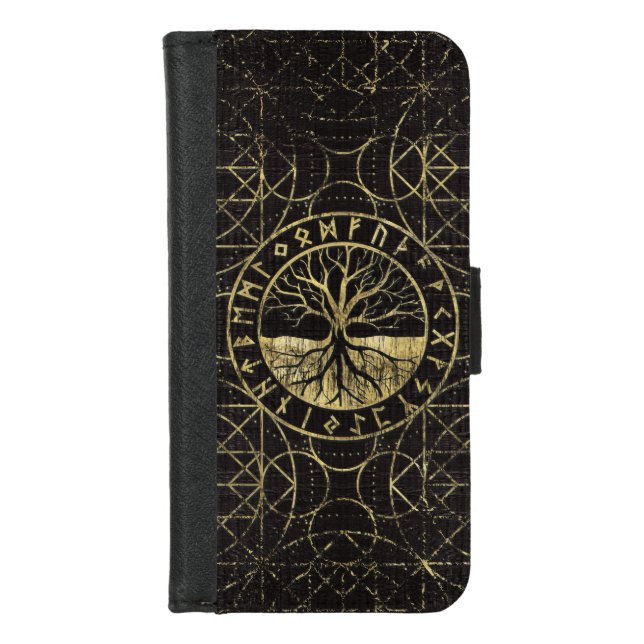 Tree of life  -Yggdrasil and  Runes iPhone Wallet Case (Front)