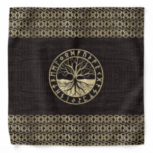 Tree of life -Yggdrasil and Runes on wood Bandana