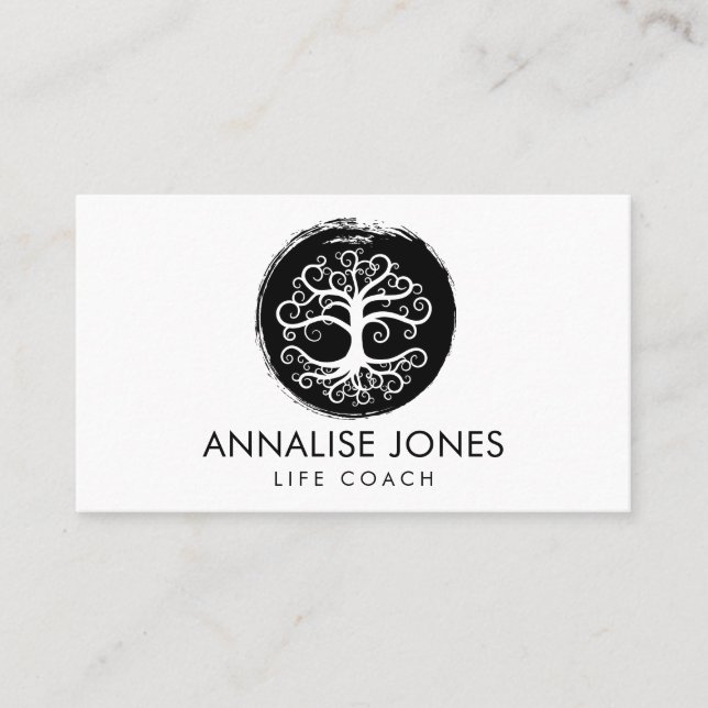 Tree of life - Yggdrasil -black and white Business Card (Front)