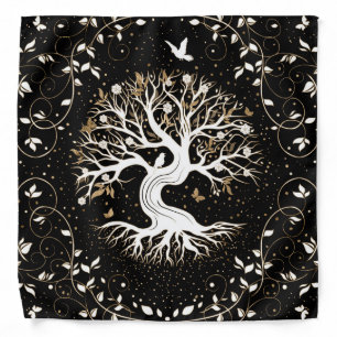 Tree of Life - Yggdrasil - black white and gold Bandana