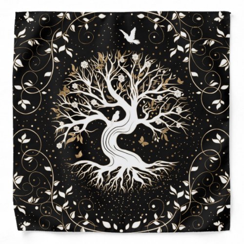 Tree of Life _ Yggdrasil _ black white and gold Bandana