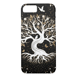 Tree of Life - Yggdrasil - black white and gold iPhone 8/7 Case