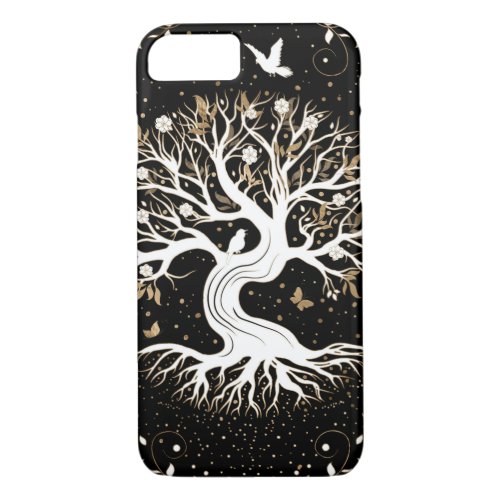 Tree of Life _ Yggdrasil _ black white and gold iPhone 87 Case