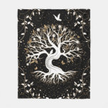 Tree of Life - Yggdrasil - black white and gold Fleece Blanket