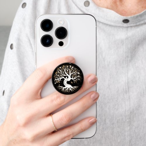 Tree of Life _ Yggdrasil _ Black White and gold PopSocket
