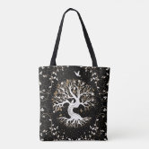 Yggdrasil Tree of Life Print Leather Tote Bag