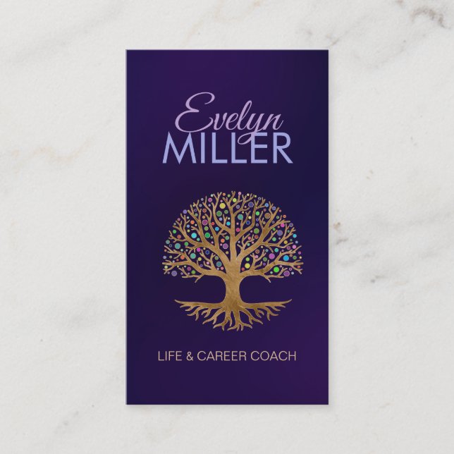 Tree of life - Yggdrasil - Colorful Dot Leaves Business Card (Front)