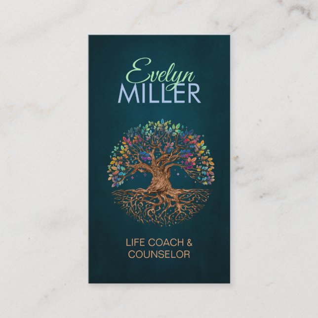 Tree of life - Yggdrasil - Colorful Leaves Business Card (Front)