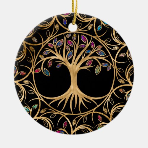 Tree of life _ Yggdrasil _ colorful leaves Ceramic Ornament