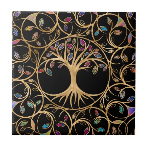 Tree of life _ Yggdrasil _ colorful leaves Ceramic Tile