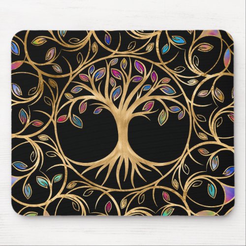 Tree of life _ Yggdrasil _ colorful leaves Mouse Pad