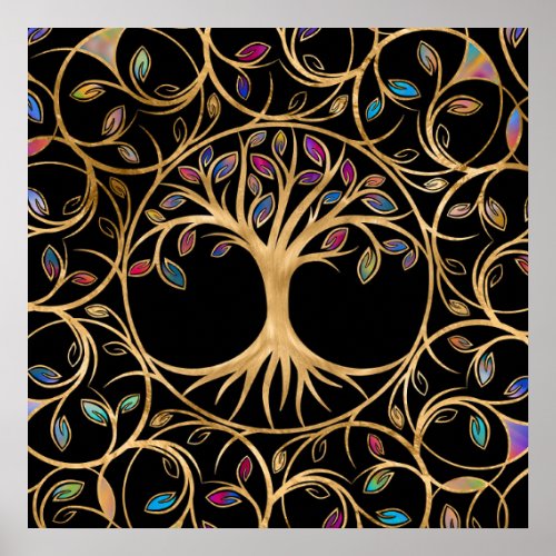 Tree of life _ Yggdrasil _ colorful leaves Poster