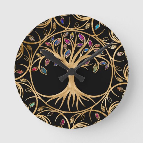 Tree of life _ Yggdrasil _ colorful leaves Round Clock
