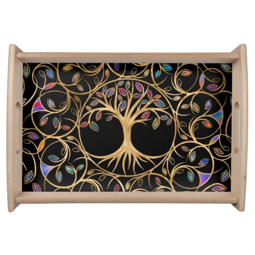 Tree of life _ Yggdrasil _ colorful leaves Serving Tray