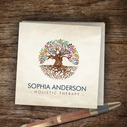 Tree of life _ Yggdrasil _ Colorful Leaves Square Business Card