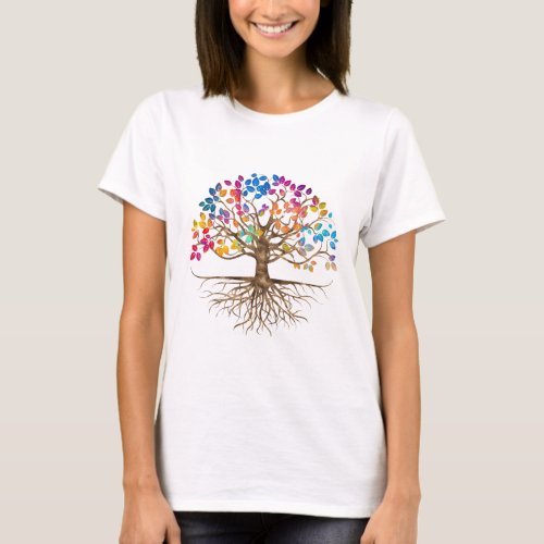 Tree of life _ Yggdrasil _ Colorful Leaves T_Shirt