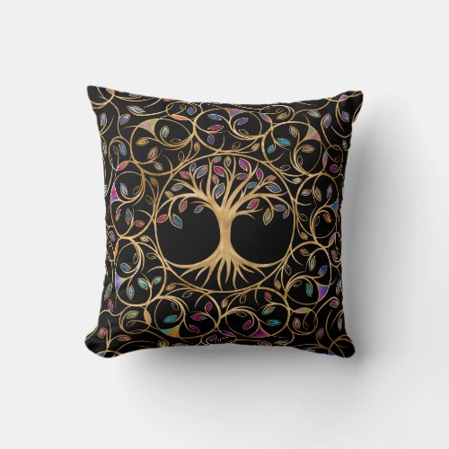Tree of life _ Yggdrasil _ colorful leaves Throw Pillow