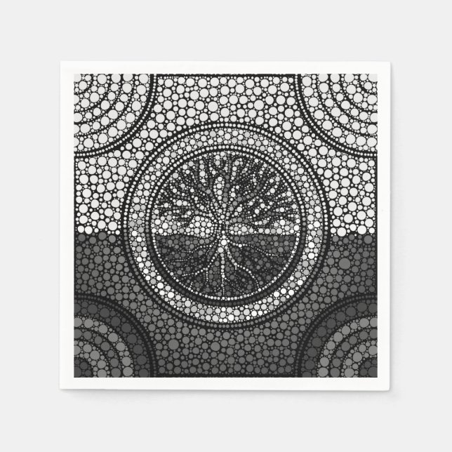 Tree of life - Yggdrasil- Dot Art Grayscale Napkins (Front)