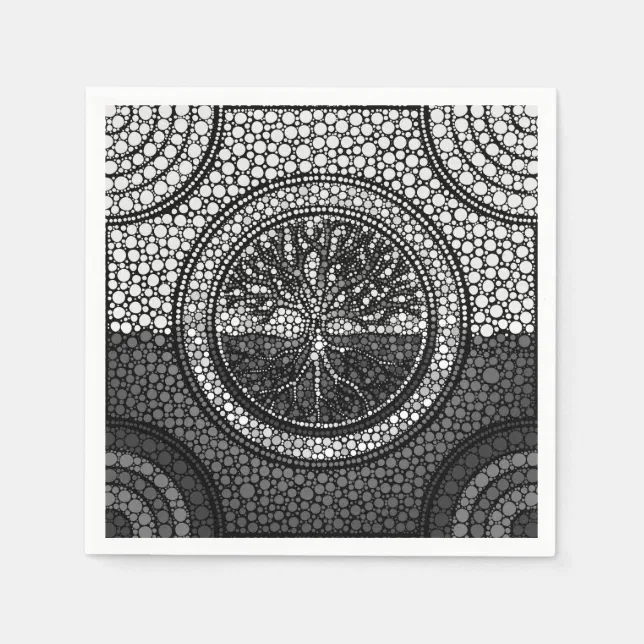 Tree Of Life Yggdrasil Dot Art Grayscale Napkins Zazzle 1495