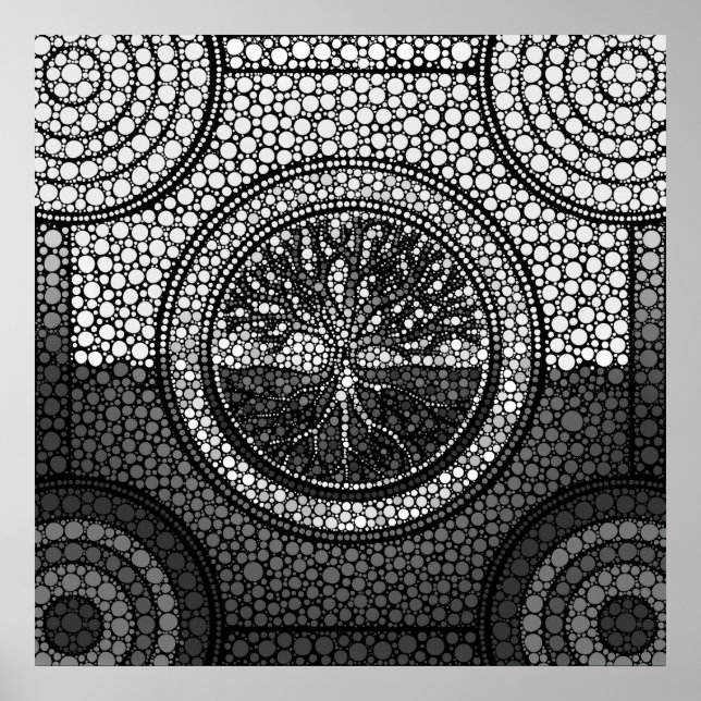 Tree of life - Yggdrasil- Dot Art Grayscale Poster (Front)