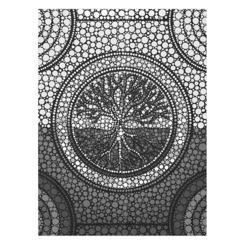 Tree of life _ Yggdrasil_ Dot Art Grayscale Tablecloth