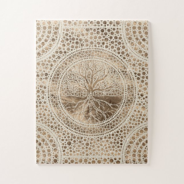 Tree of life - Yggdrasil- Dot Art Pastel Gold Jigsaw Puzzle (Vertical)
