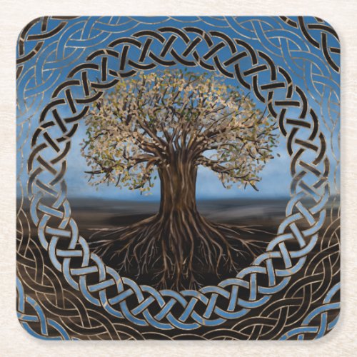 Tree of life _Yggdrasil drawing Square Paper Coaster