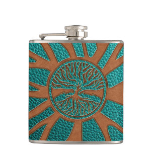 Tree of life -Yggdrasil - Embossed Faux Leather Hip Flask
