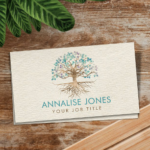 Tree of life - Yggdrasil - Gold and Painted Leaves Business Card