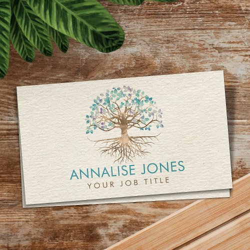 Tree of life _ Yggdrasil _ Gold and Painted Leaves Business Card