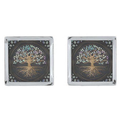 Tree of life _ Yggdrasil _ Gold  Painted Texture Cufflinks