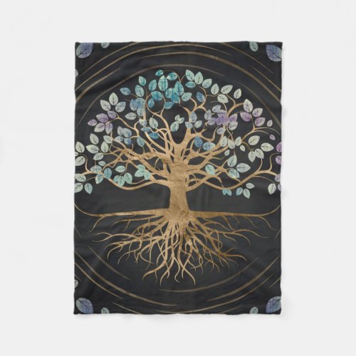 Tree of life _ Yggdrasil _ Gold  Painted Texture Fleece Blanket
