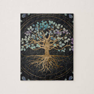 Tree of life - Yggdrasil - Gold & Painted Texture Jigsaw Puzzle