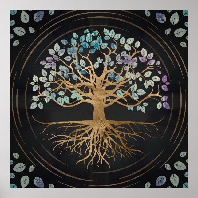 Tree of life - Yggdrasil - Gold & Painted Texture Poster (Front)