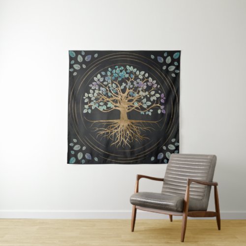 Tree of life _ Yggdrasil _ Gold  Painted Texture Tapestry