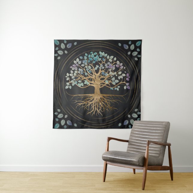 Tree of life - Yggdrasil - Gold & Painted Texture Tapestry (In Situ)