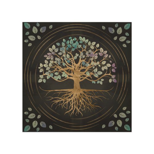 Tree of life _ Yggdrasil _ Gold  Painted Texture Wood Wall Art