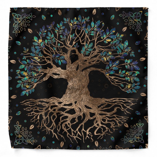Tree of life -Yggdrasil Golden and Marble ornament Bandana (Front)