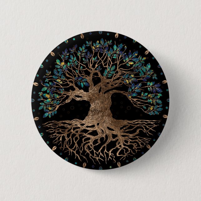Tree of life -Yggdrasil Golden and Marble ornament Button (Front)