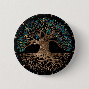 Tree of life -Yggdrasil Golden and Marble ornament Button