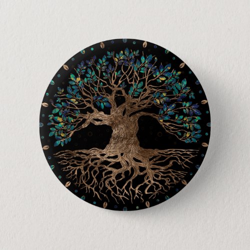 Tree of life _Yggdrasil Golden and Marble ornament Button