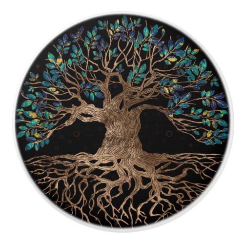 Tree of life _Yggdrasil Golden and Marble ornament Ceramic Knob