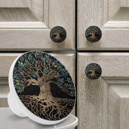 Tree of life -Yggdrasil Golden and Marble ornament Ceramic Knob